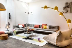 Big Lebow Arc lamp, jaune, 186x234 cm