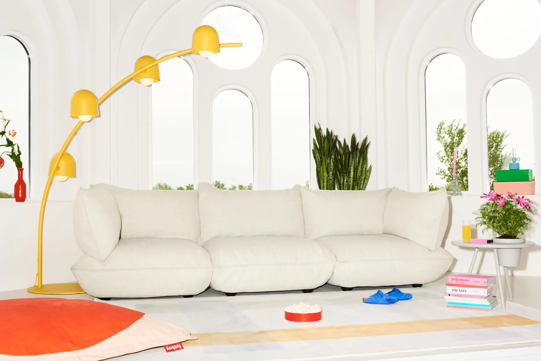 Big Lebow Arc lamp, jaune, 186x234 cm