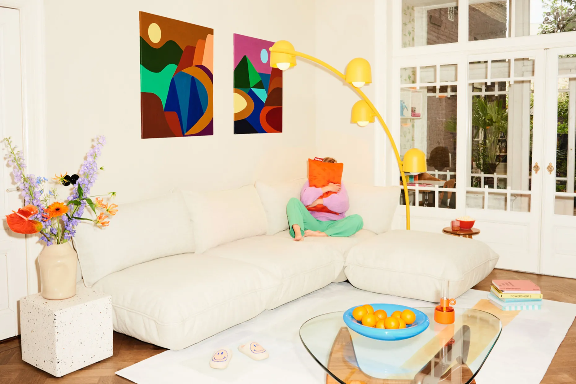Big Lebow Arc lamp, jaune, 186x234 cm