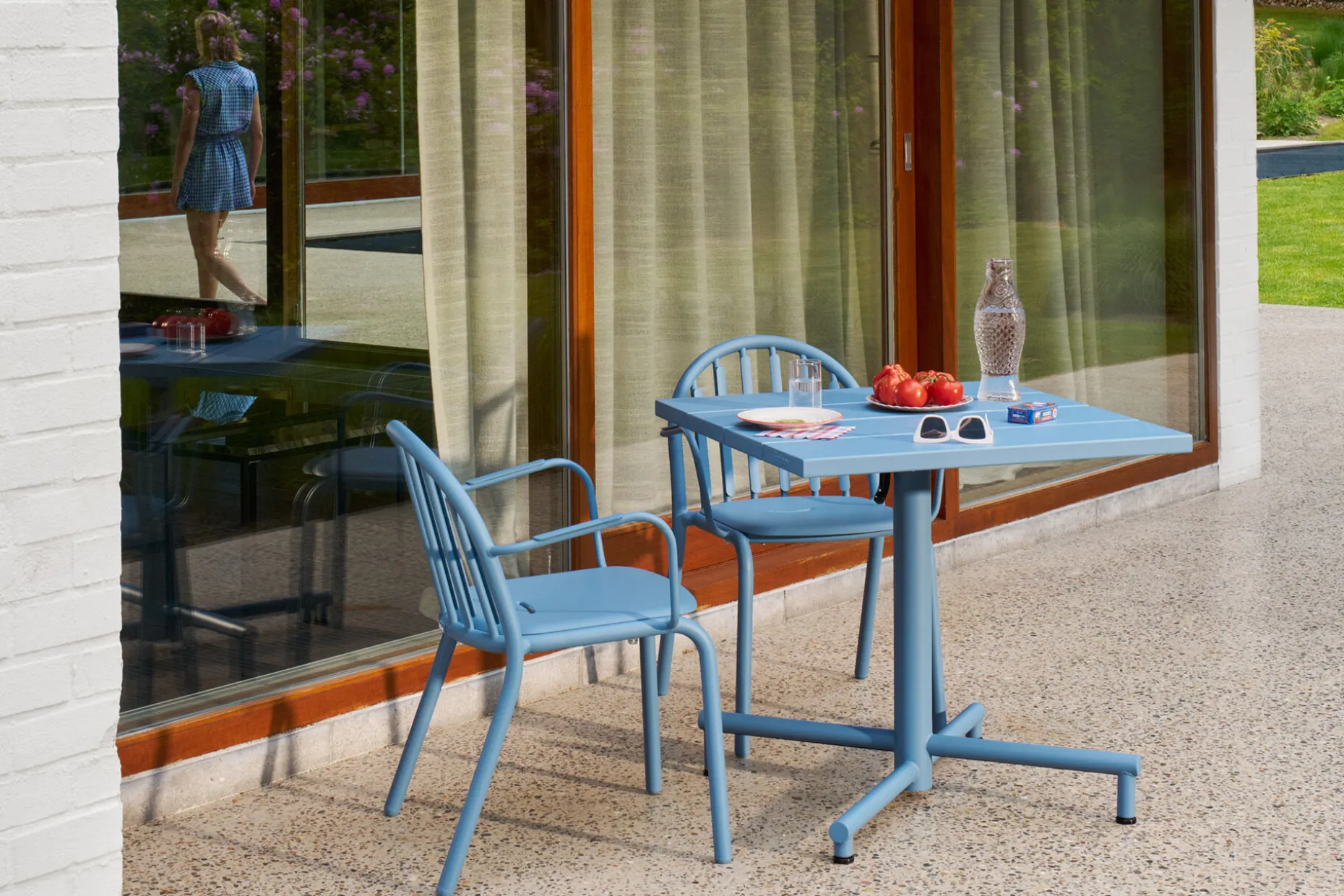Fred's Square Bistreau Petite table de jardin carrée, bleu, 80x80x76 cm