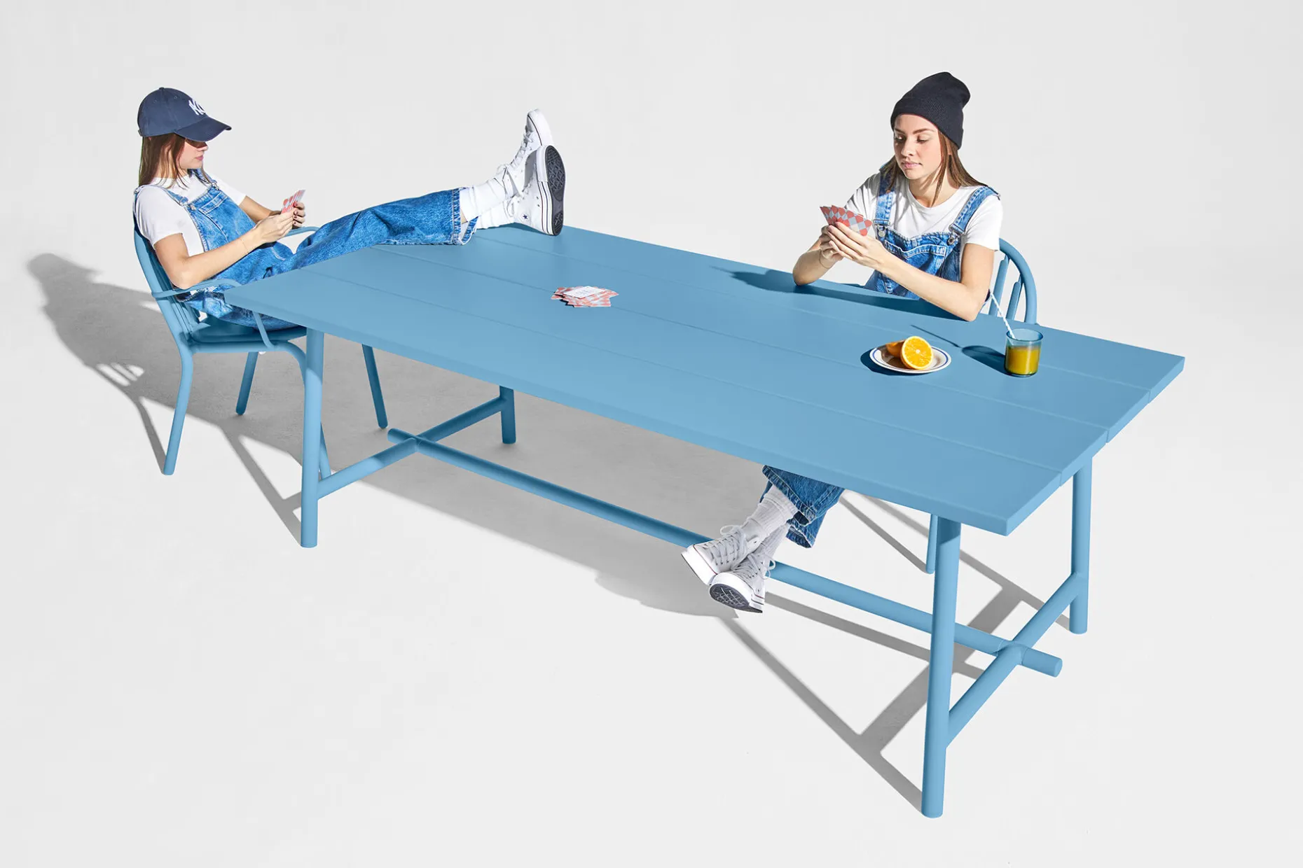 Fred's Table Table de jardin, bleu, 220x100x76 cm
