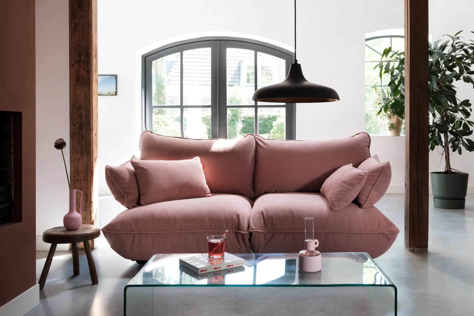 King Pillow Cord Coussin décoratif, rose, 66x40 cm