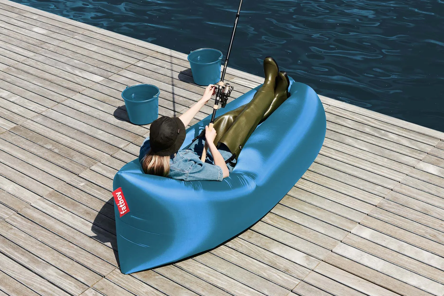 Lamzac 3.0 Pouf gonflable, bleu, 185x83x50 cm