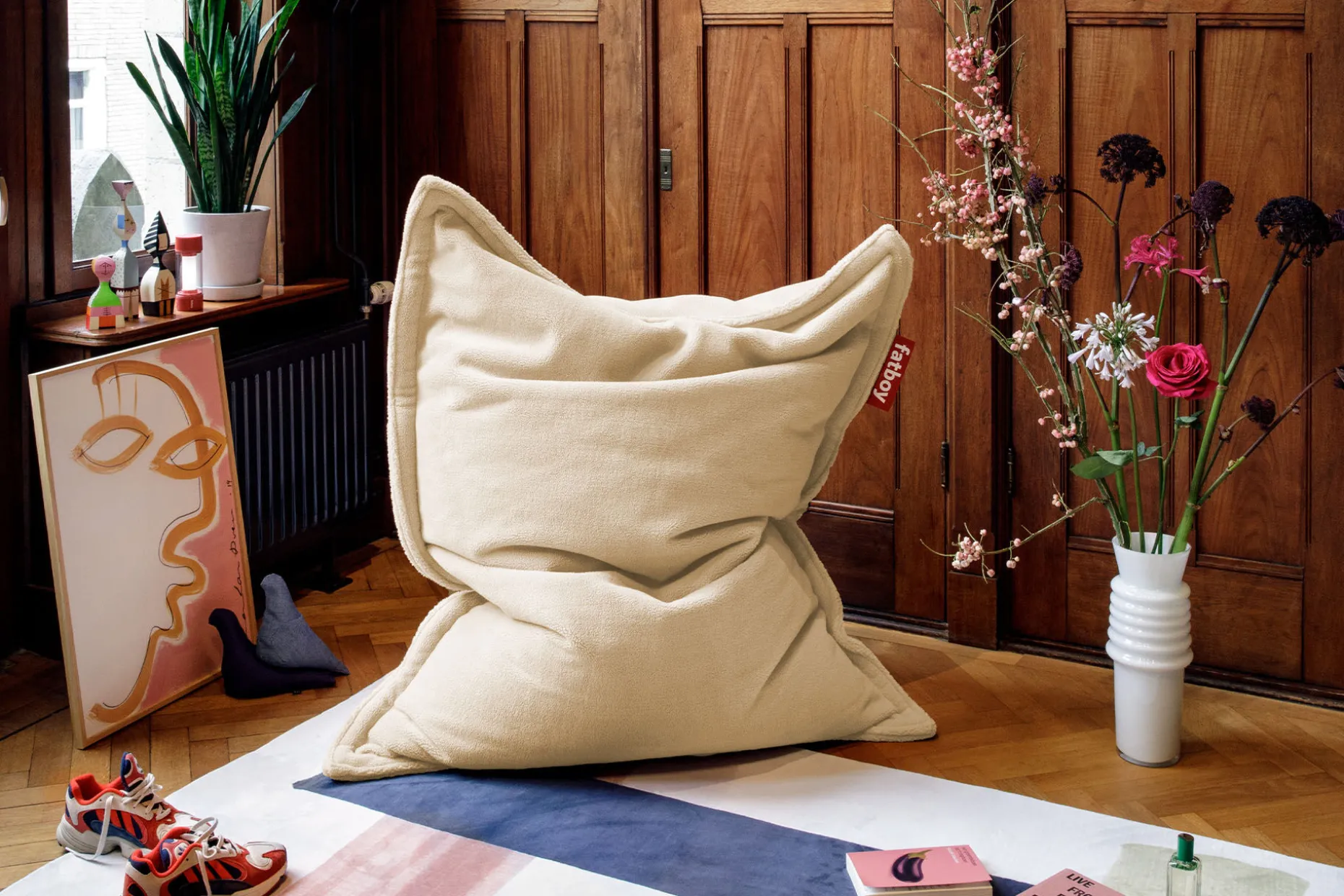 Original Slim Teddy Pouf teddy, beige, 155x120 cm