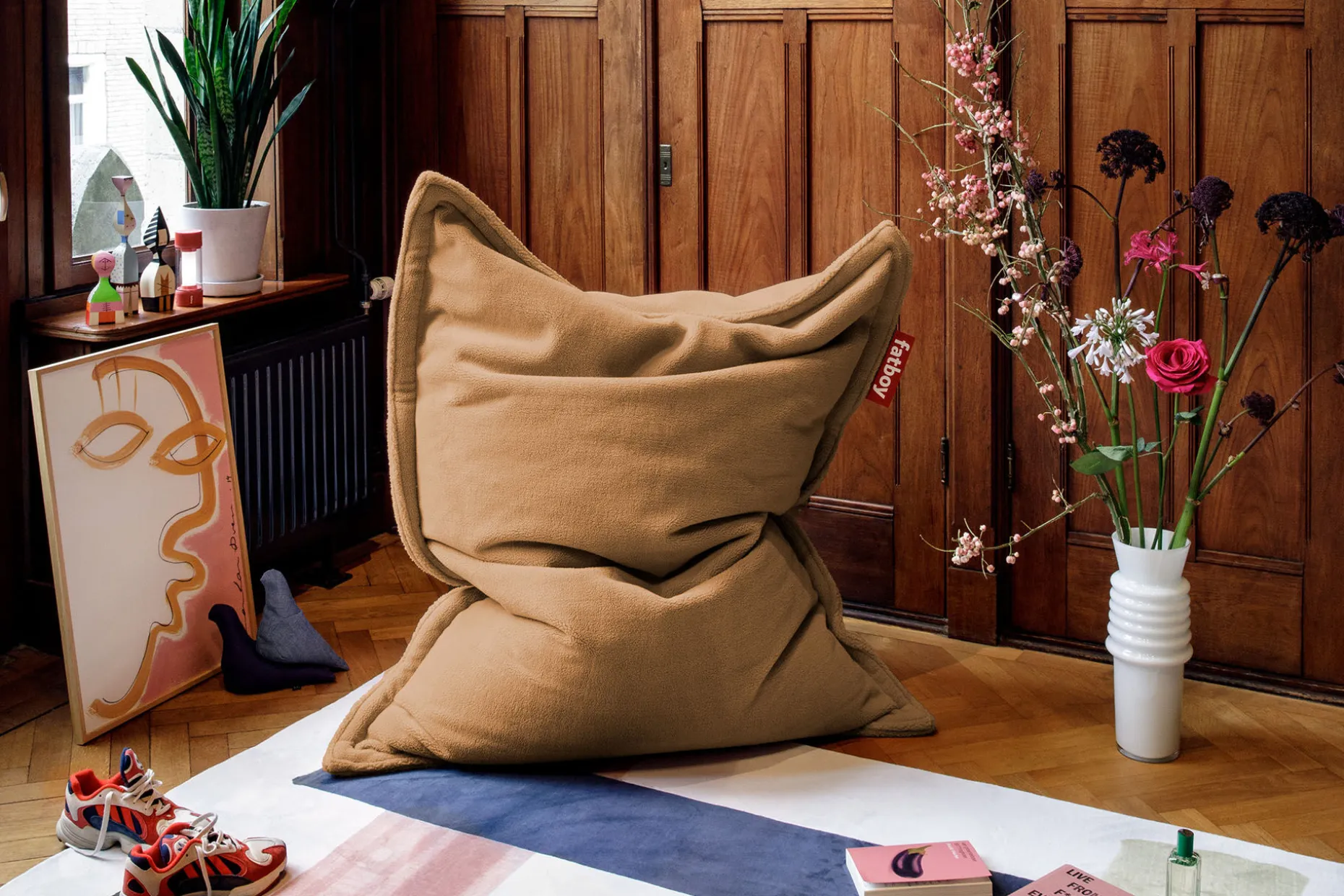Original Slim Teddy Pouf teddy, marron, 155x120 cm
