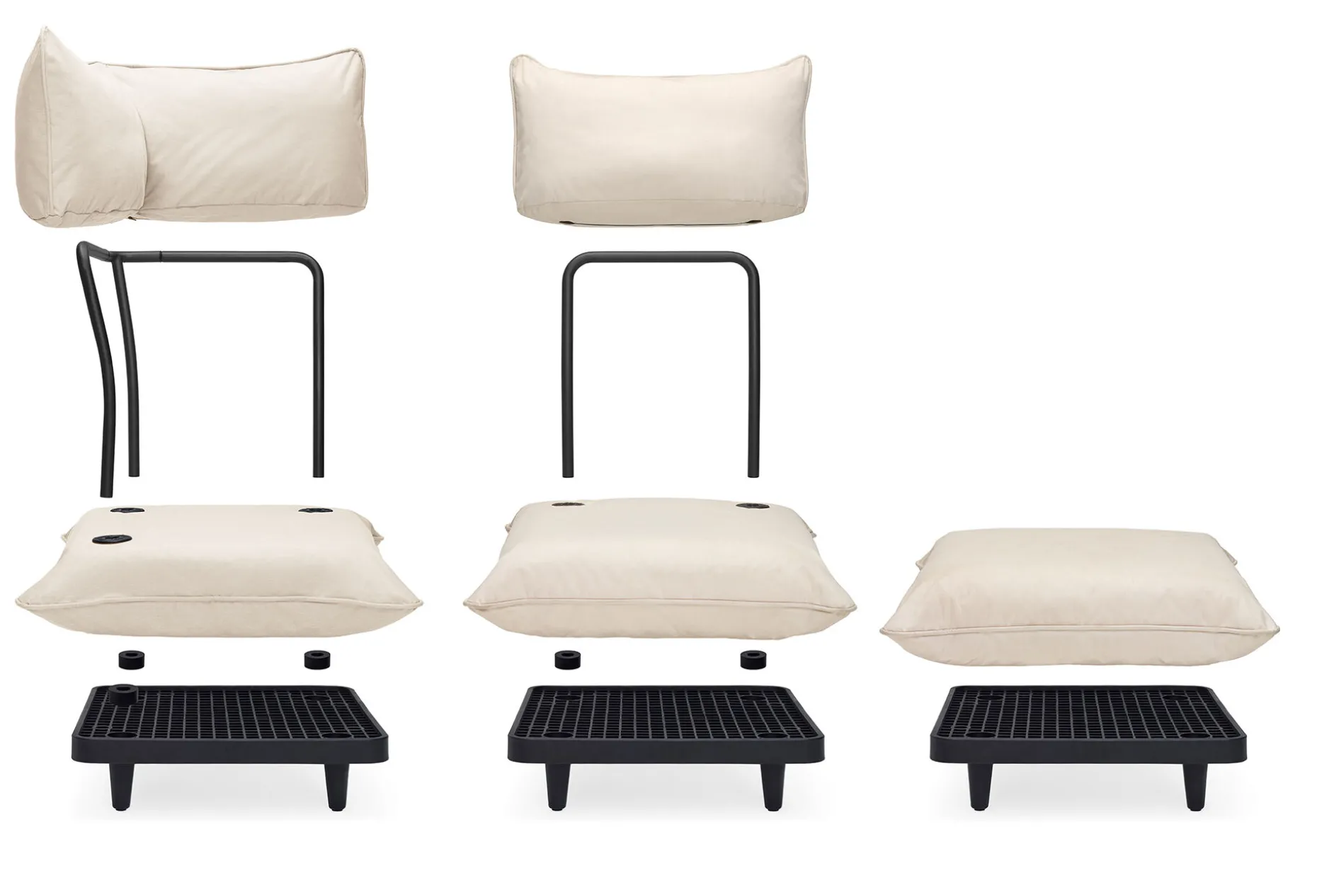 Paletti Set Large + Table Ensemble lounge d’extérieur modulaire, 280x190x90 cm