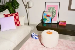 Point Cord Pouf en velours côtelé, beige, 50x50x35 cm