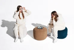 Point Cord Pouf en velours côtelé, beige, 50x50x35 cm