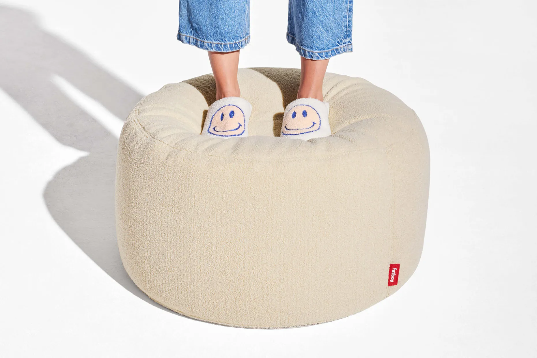 Point Large Sherpa Grand pouf d’intérieur, beige, 70x70x40 cm