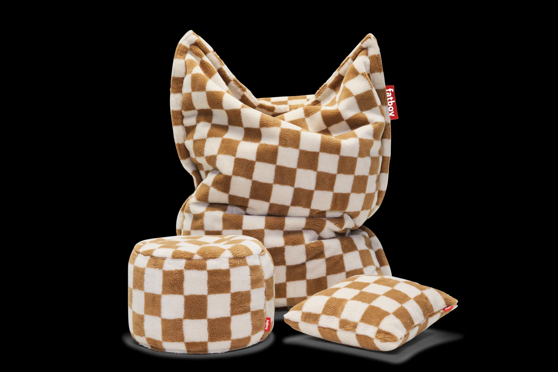 Point Teddy Chess Pouf en peluche, marron, 50x50x35 cm
