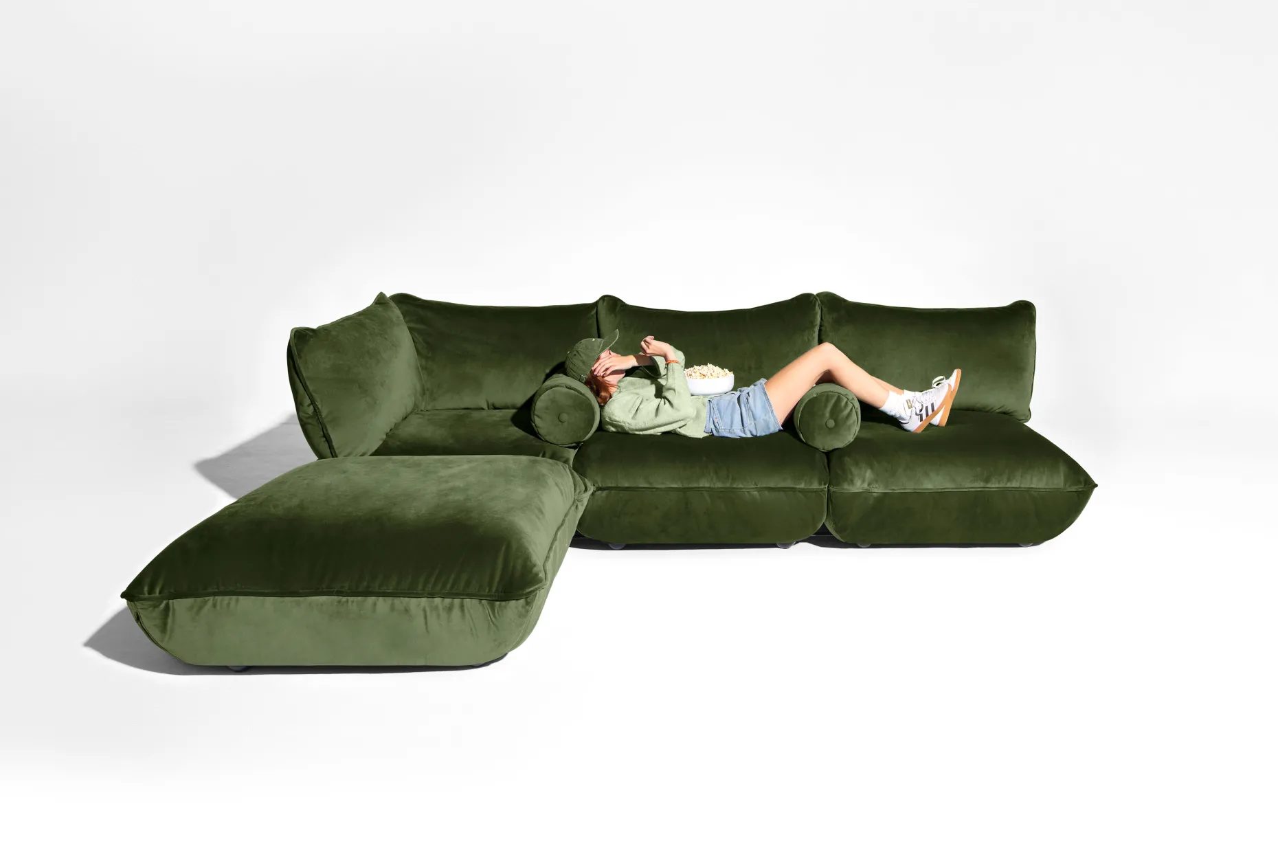 Puff Rolster Pillow Velvet Coussin décoratif, vert, 65x24 cm