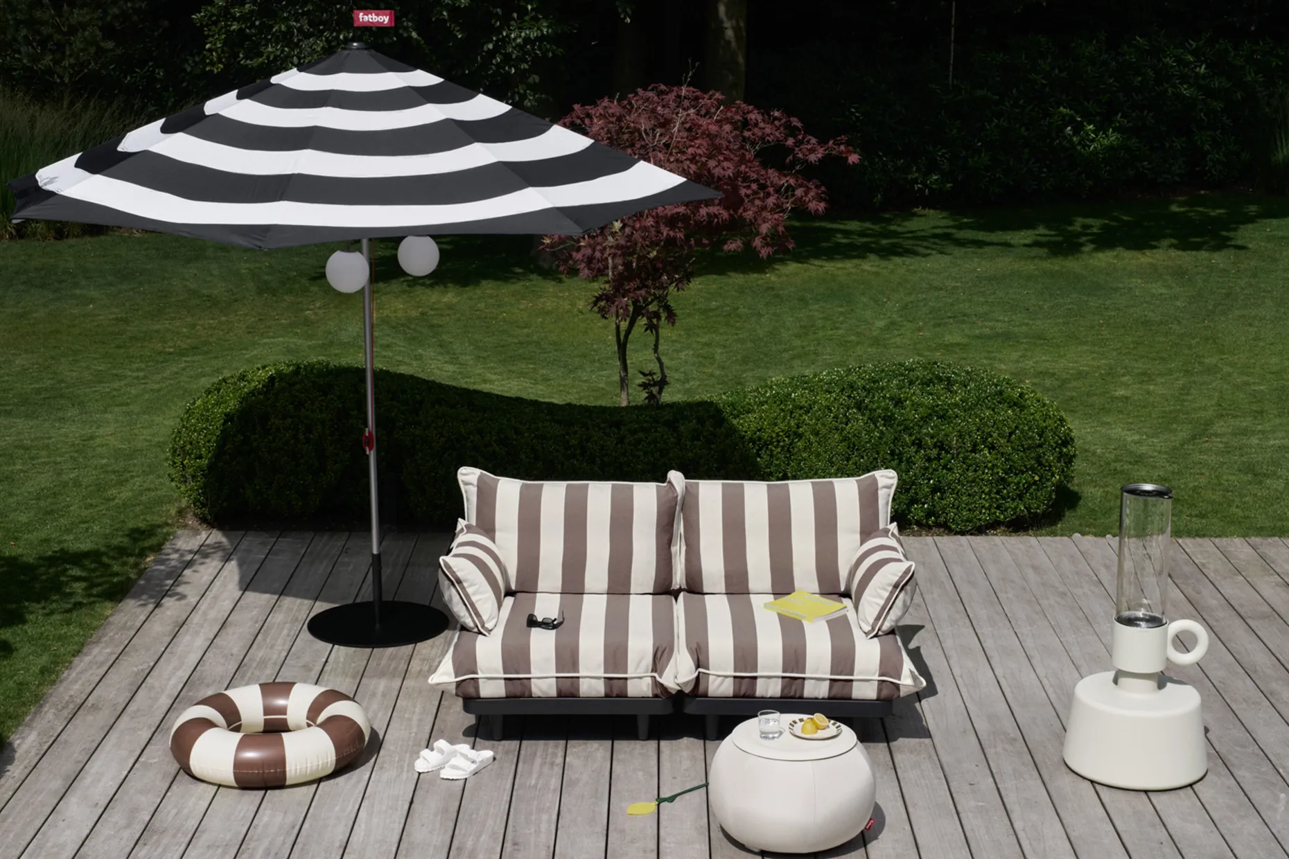 Stripesol + Base Black Parasol avec pied, 350x350x280 cm
