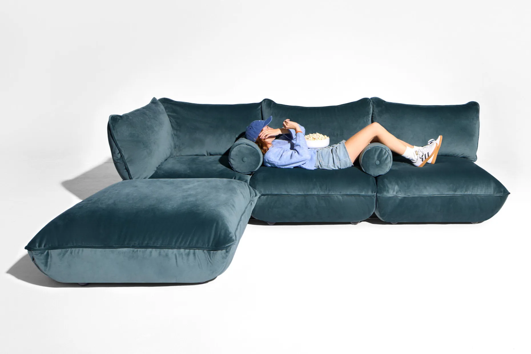 Sumo Corner Seat Velvet Corner Seat, bleu, 108x108x90 cm