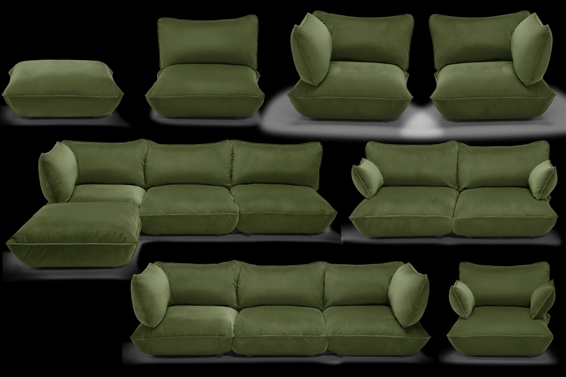 Sumo Corner Seat Velvet Corner Seat, vert, 108x108x90 cm