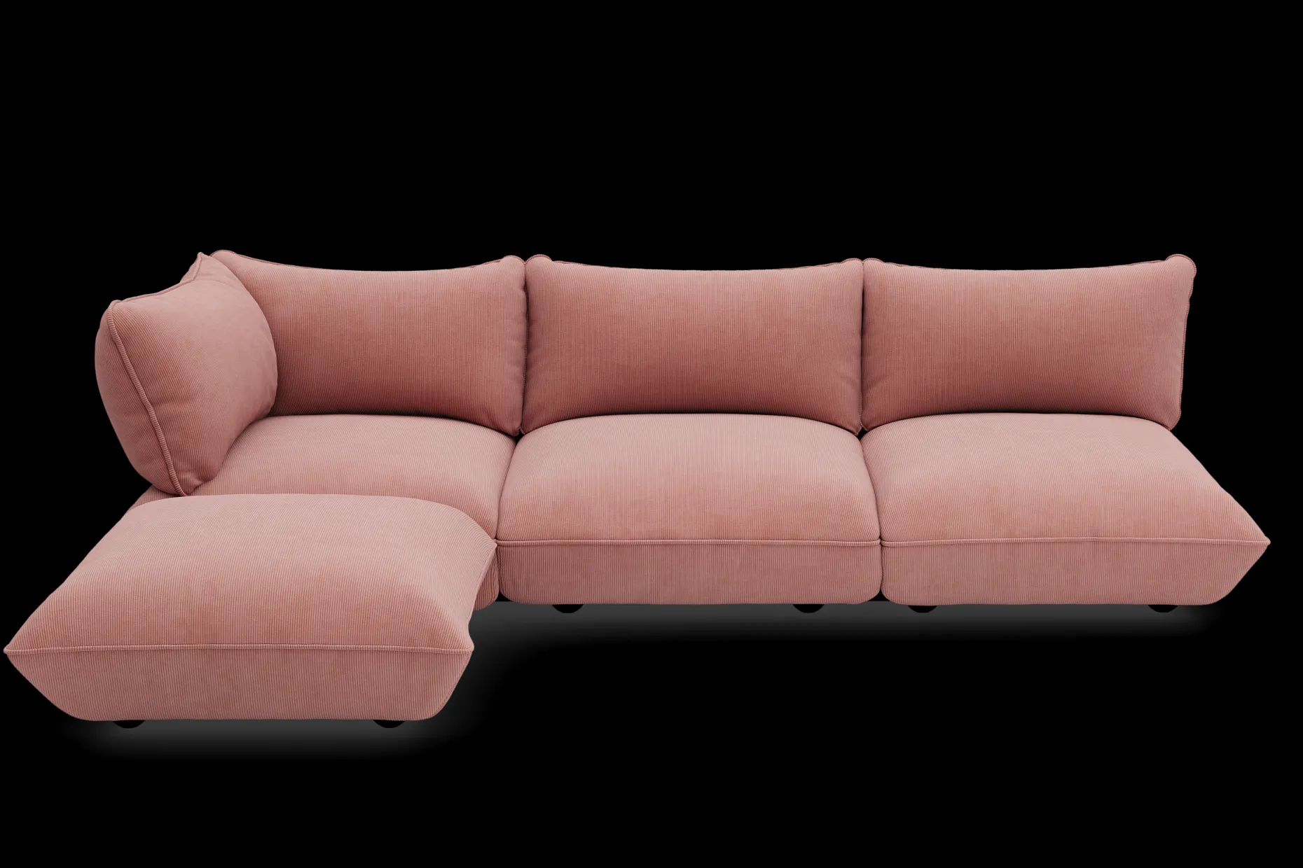 Sumo Corner Sofa Left Cord Soft Pink Canapé modulaire d’intérieur, 301x108x90 cm