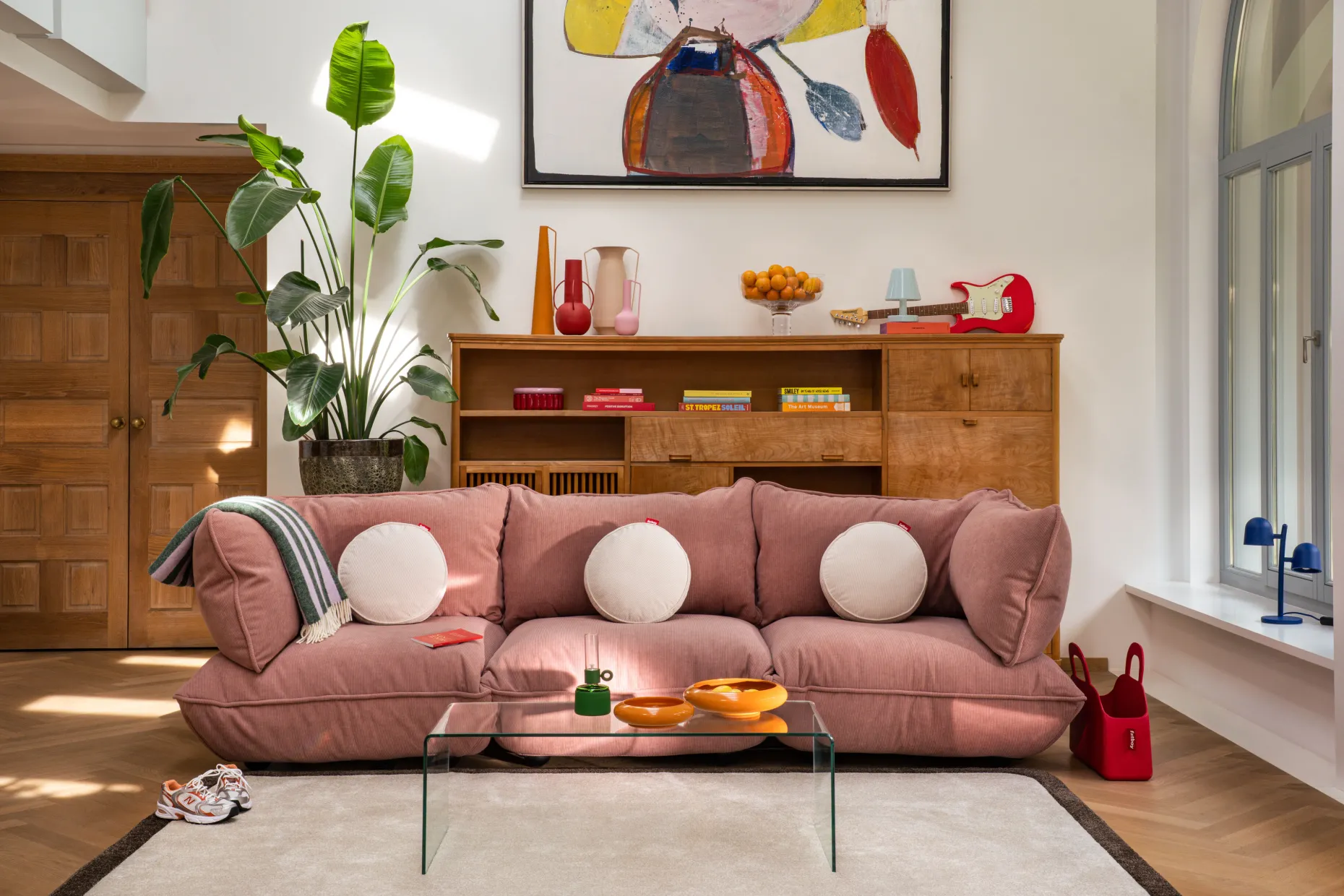 Sumo Corner Sofa Right Cord Soft Pink Canapé modulaire d’intérieur, 301x108x90 cm