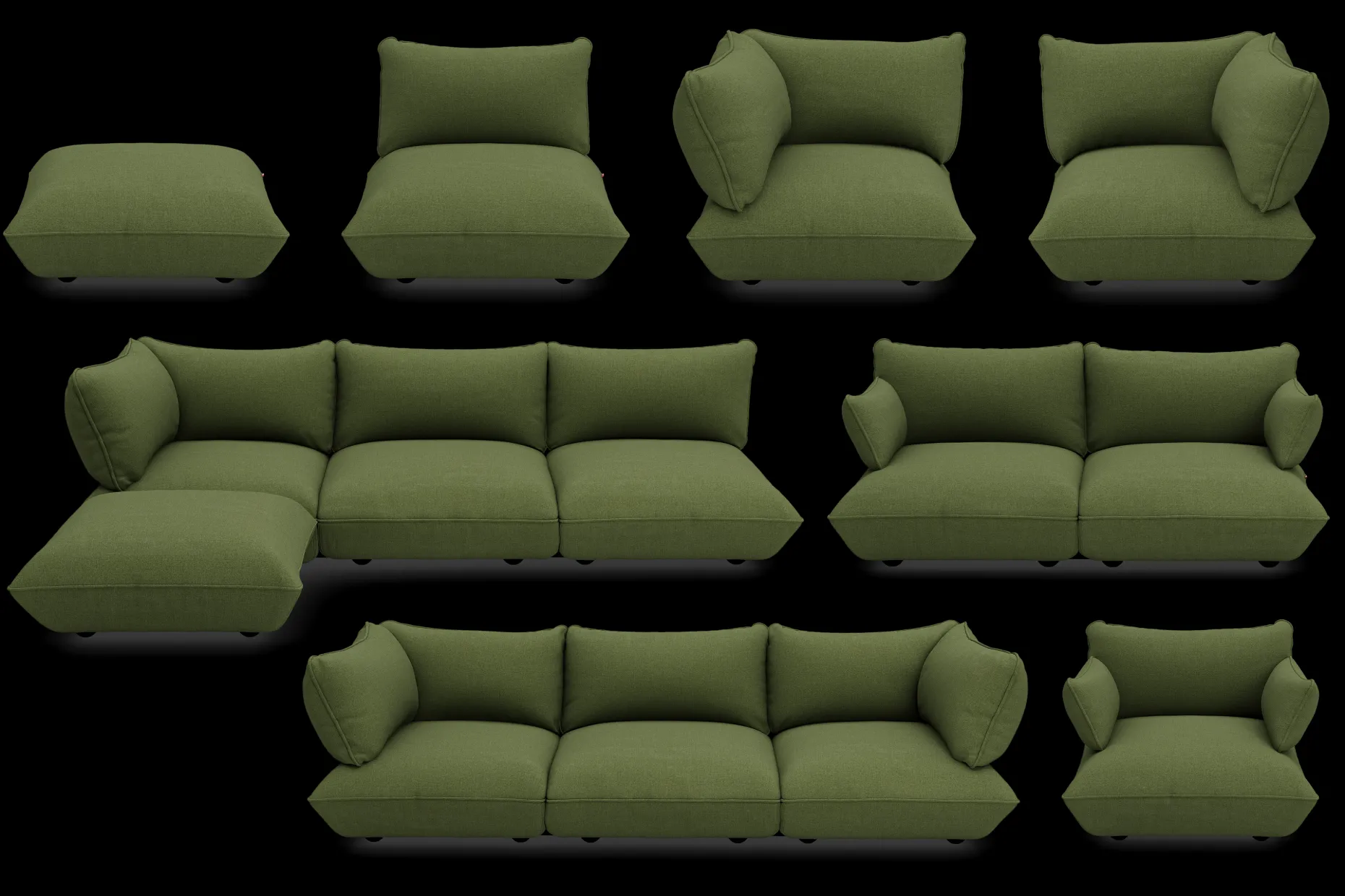 Sumo Sofa Medium Boucle Leaf Green Canapé modulaire d’intérieur, 210.5x108x90 cm