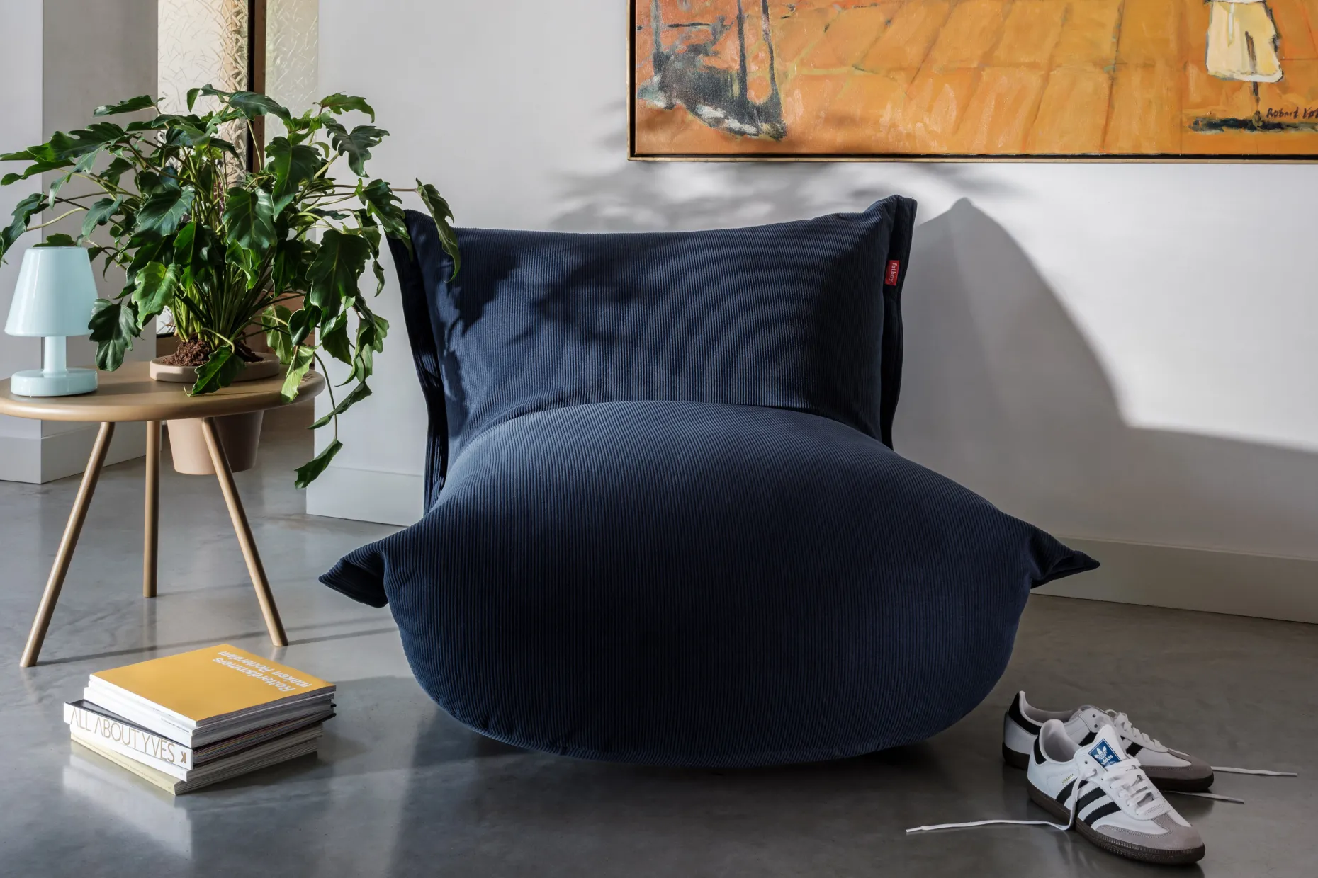 the BonBaron Slim Cord Fauteuil lounge, bleu, 102x85x75 cm